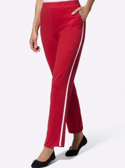 Hosen| Freizeithose mit Kontraststreifen seitlich rot