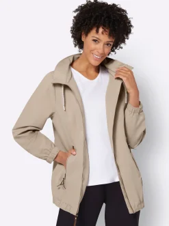 Jacken| Freizeitjacke mit Lederimitat-Paspeln beige