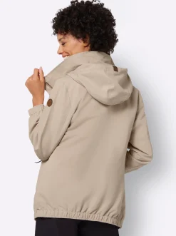 Jacken| Freizeitjacke mit Lederimitat-Paspeln beige