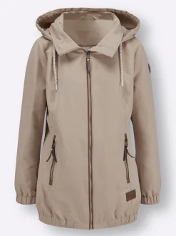 Jacken| Freizeitjacke mit Lederimitat-Paspeln beige