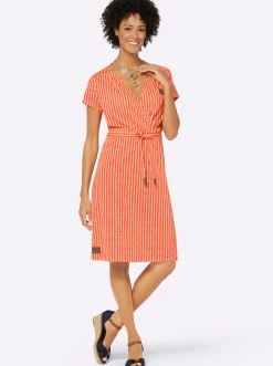 Kleider| Freizeitkleid in Wickel-Optik orange-ecru