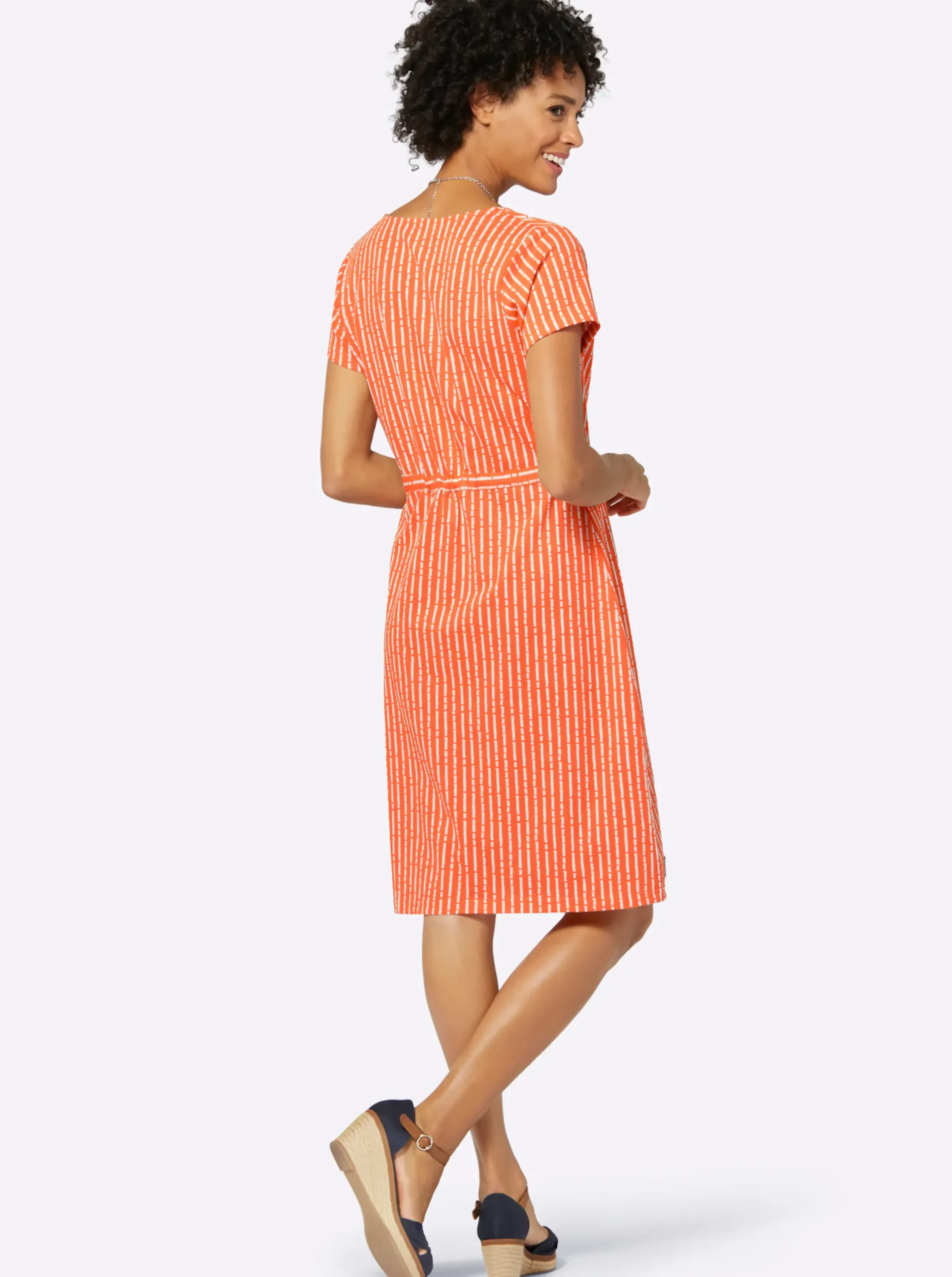 Kleider| Freizeitkleid in Wickel-Optik orange-ecru