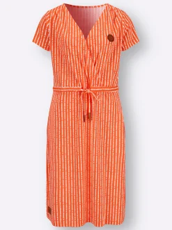 Kleider| Freizeitkleid in Wickel-Optik orange-ecru