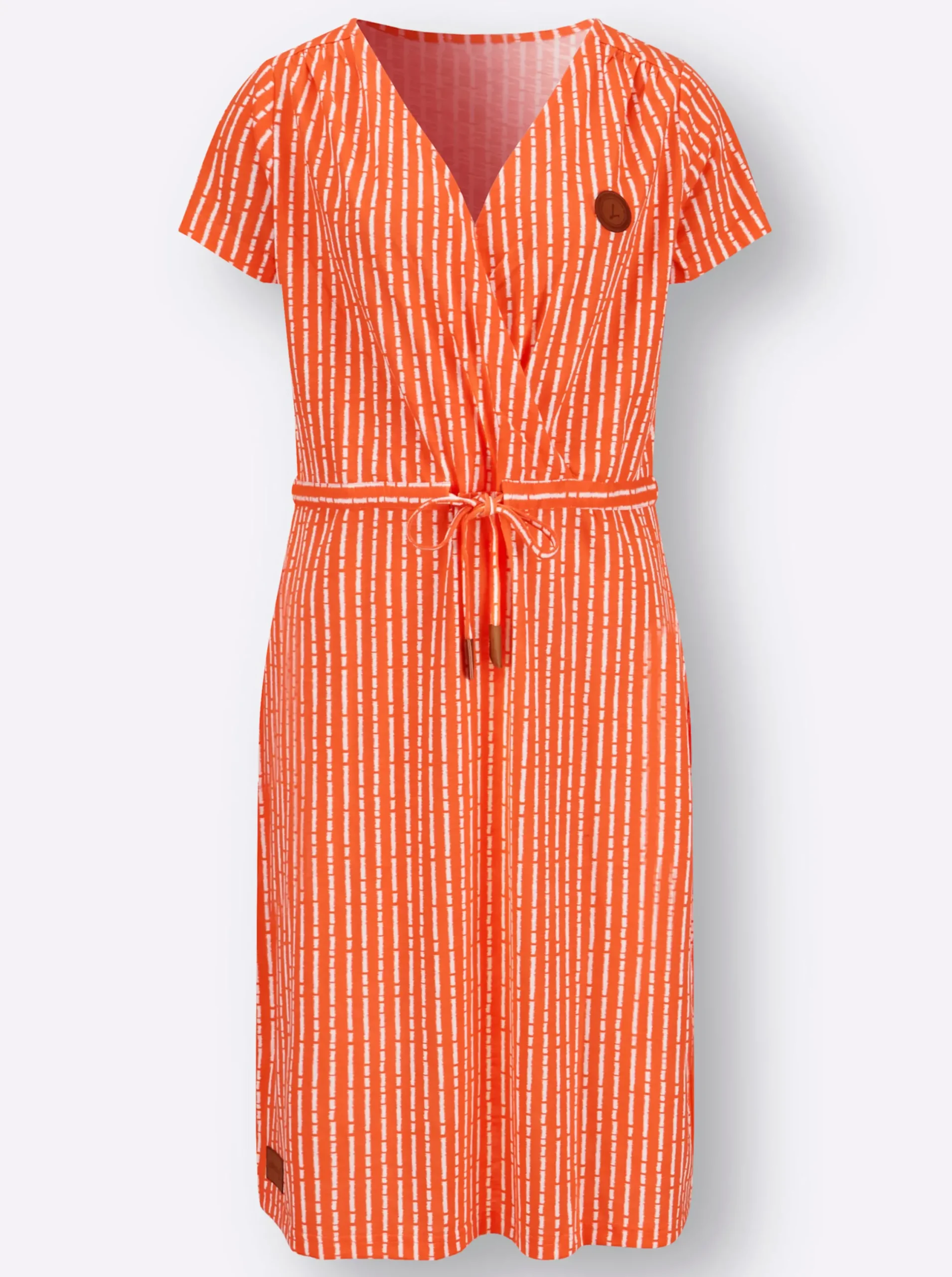 Kleider| Freizeitkleid in Wickel-Optik orange-ecru