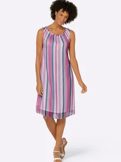 Strandkleider|Kleider| Freizeitkleid mit Farbverlauf-Streifenmuster fuchsia-bedruckt