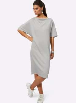 Kleider| Freizeitkleid mit Glanzeffekten im Schulterbereich hellgrau