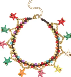 Schmuck|LASCANA Fußkette mit Anhänger pink-blau-gelb-goldfarben-schwarz