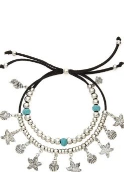 Schmuck|LASCANA Fußkette mit Anhänger schwarz-silberfarben-türkis