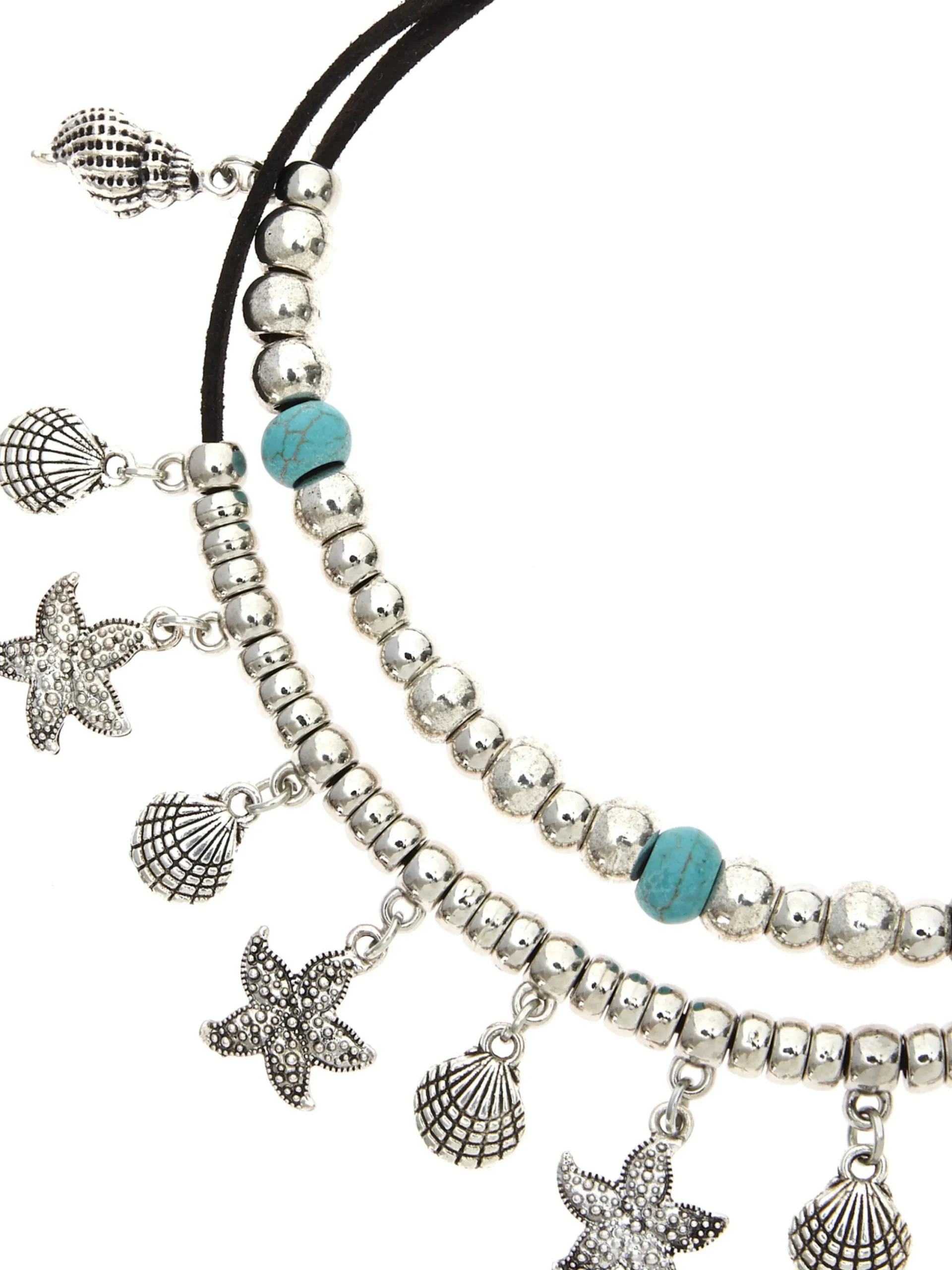 Schmuck|LASCANA Fußkette mit Anhänger schwarz-silberfarben-türkis