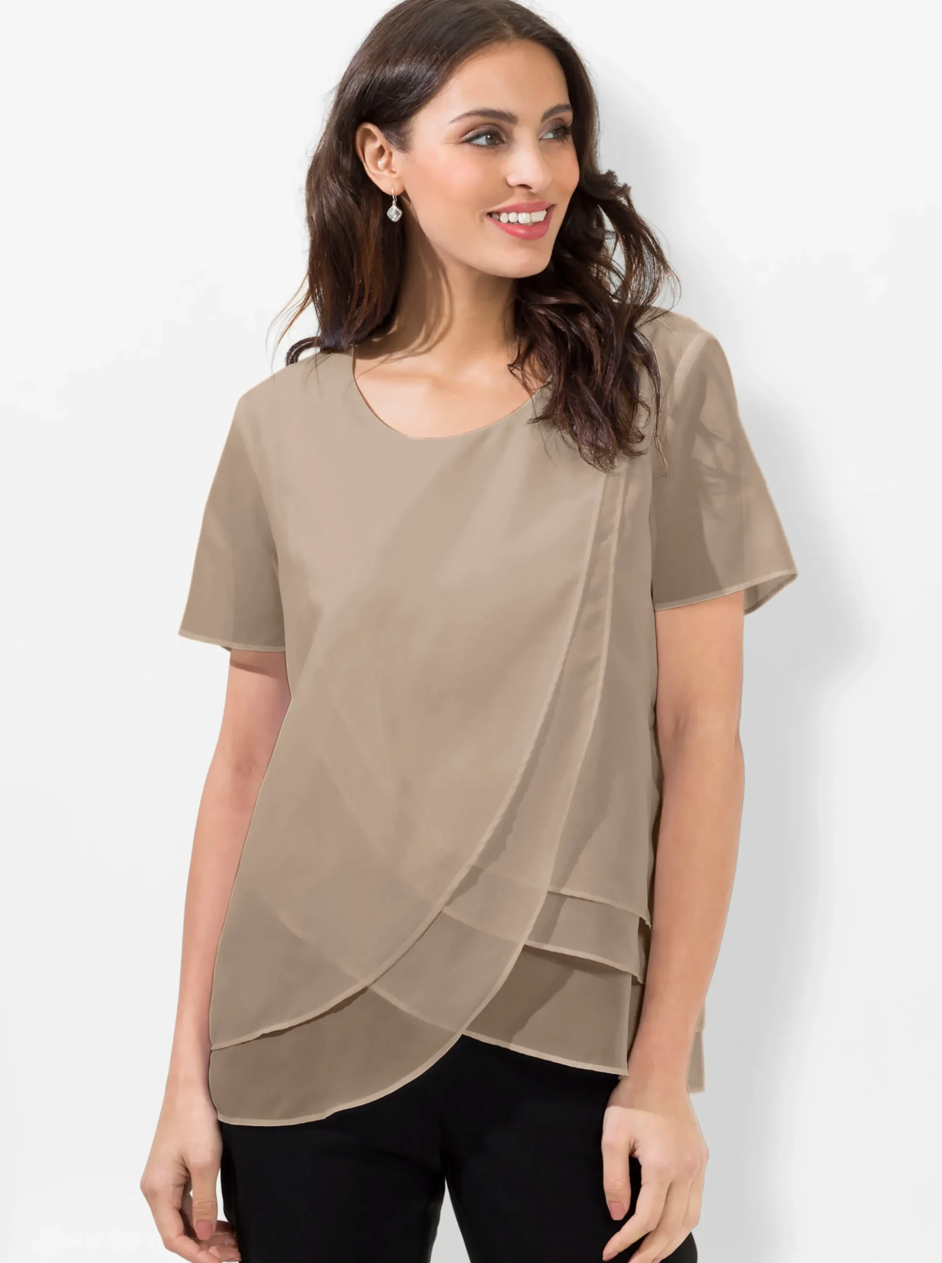 Blusen| Georgettebluse in Lagenverarbeitung sesam