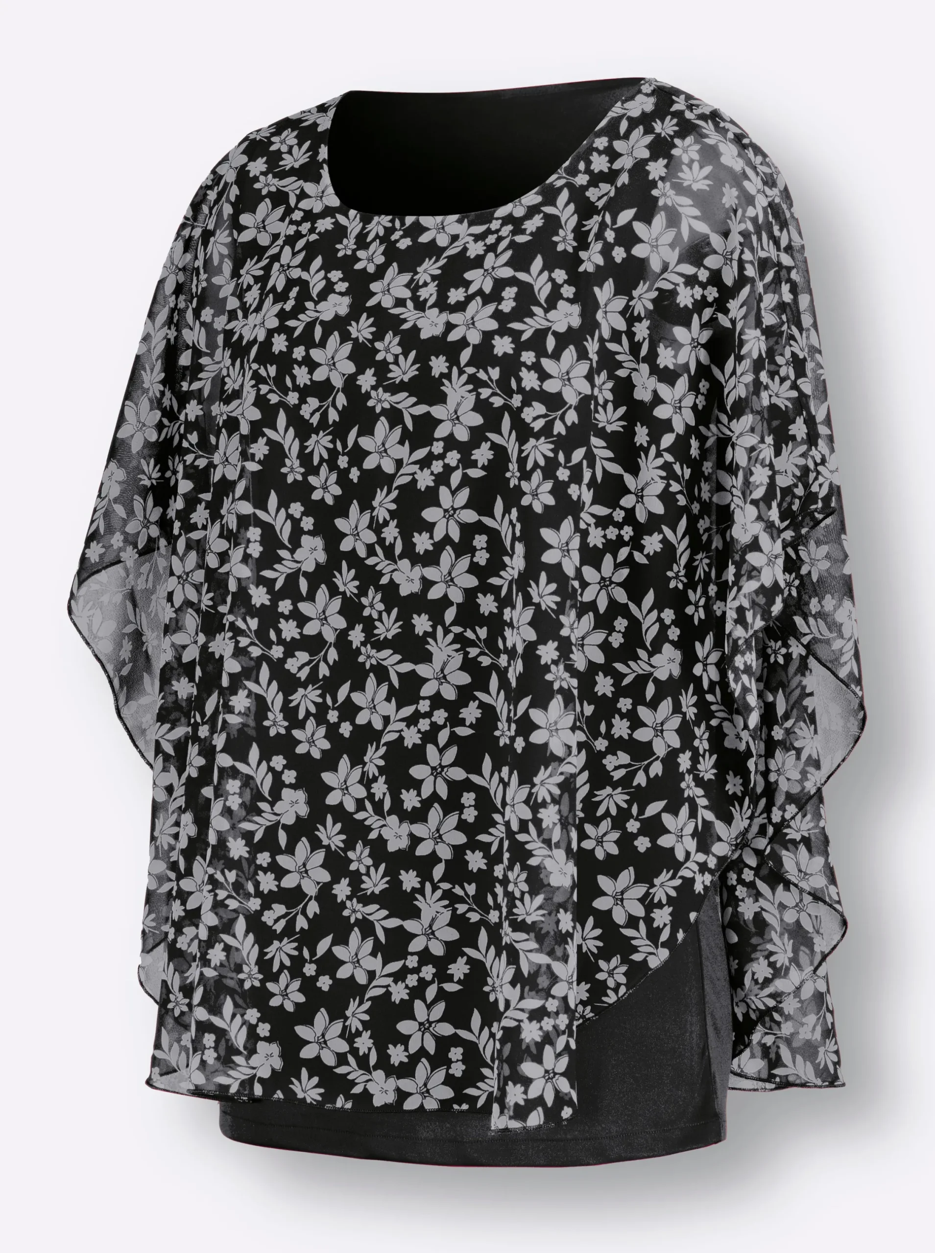 Blusen| Georgettebluse mit Lagen-Look schwarz-gemustert