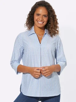 Blusen| Gestreifte Bluse mit V-Ausschnitt bleu-weiß-gestreift
