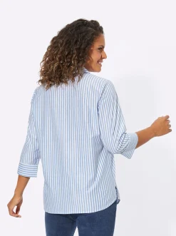 Blusen| Gestreifte Bluse mit V-Ausschnitt bleu-weiß-gestreift