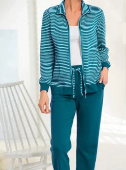 Homewear|Homewear| Hausanzug petrol-gestreift