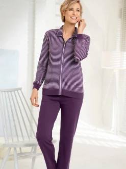Homewear| Hausanzug pflaume-gestreift
