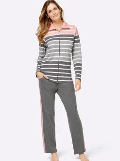 Homewear|feel good Hausanzug in Interlock-Qualität grau-rosé