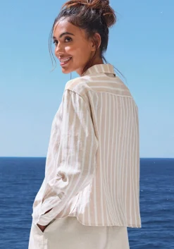 Strandmode|Blusen|Buffalo Hemdbluse sand-weißgestreift