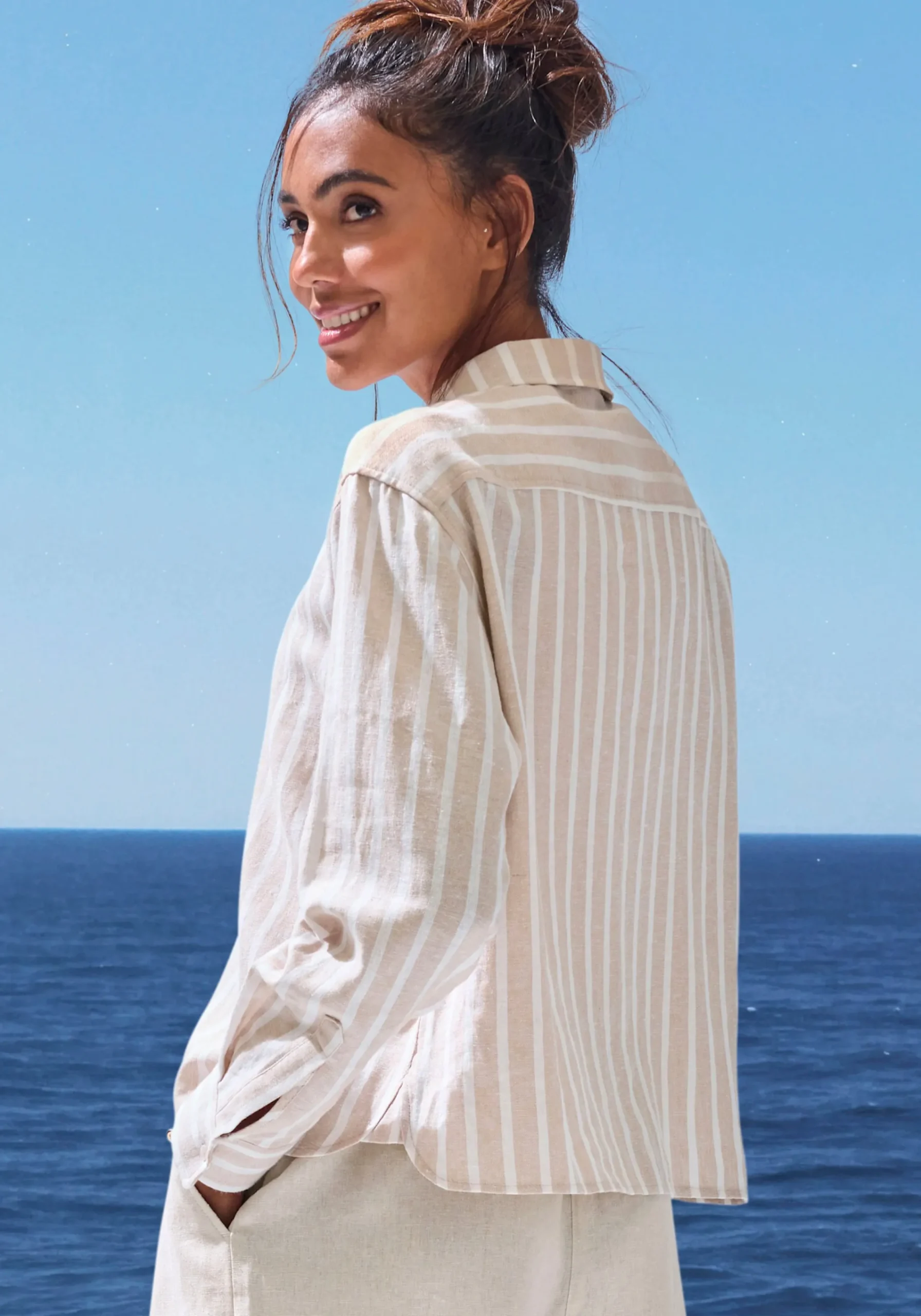 Strandmode|Blusen|Buffalo Hemdbluse sand-weißgestreift