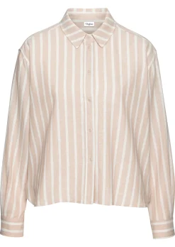 Strandmode|Blusen|Buffalo Hemdbluse sand-weißgestreift