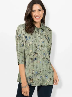 Blusen| Hemdbluse pistazie-zitrone-bedruckt