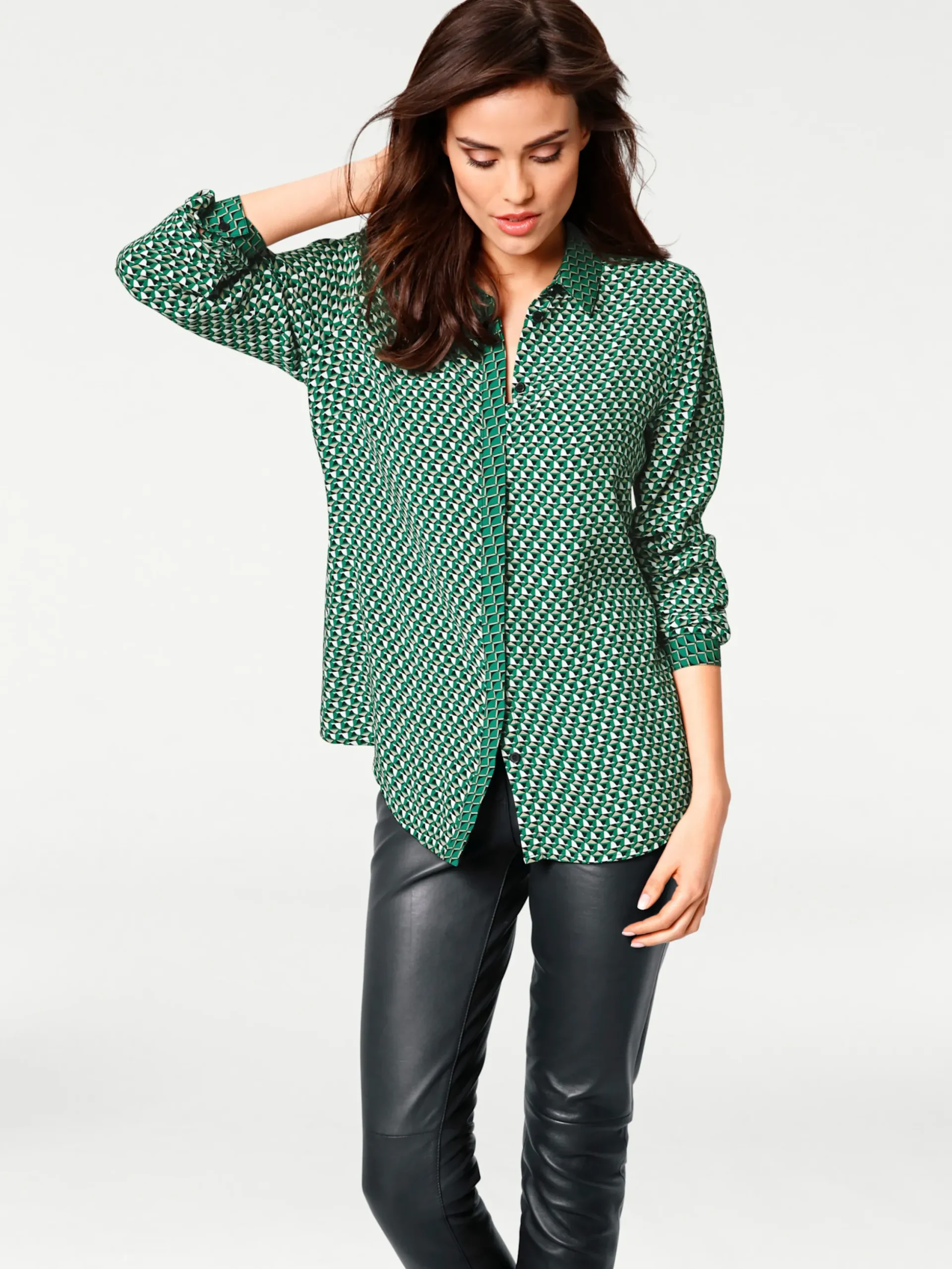 Blusen|heine Hemdbluse dunkelgrün-taupe