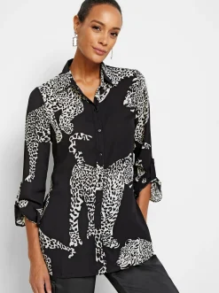Blusen| Hemdbluse schwarz-ecru-gemustert