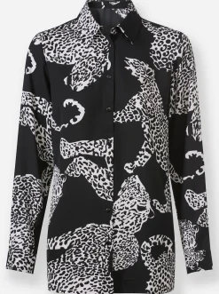 Blusen| Hemdbluse schwarz-ecru-gemustert