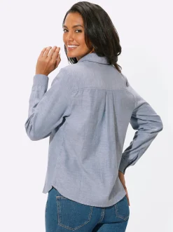 Blusen| Hemdbluse aus Baumwoll-Stoff taubenblau-meliert