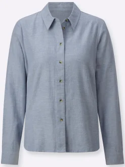 Blusen| Hemdbluse aus Baumwoll-Stoff taubenblau-meliert
