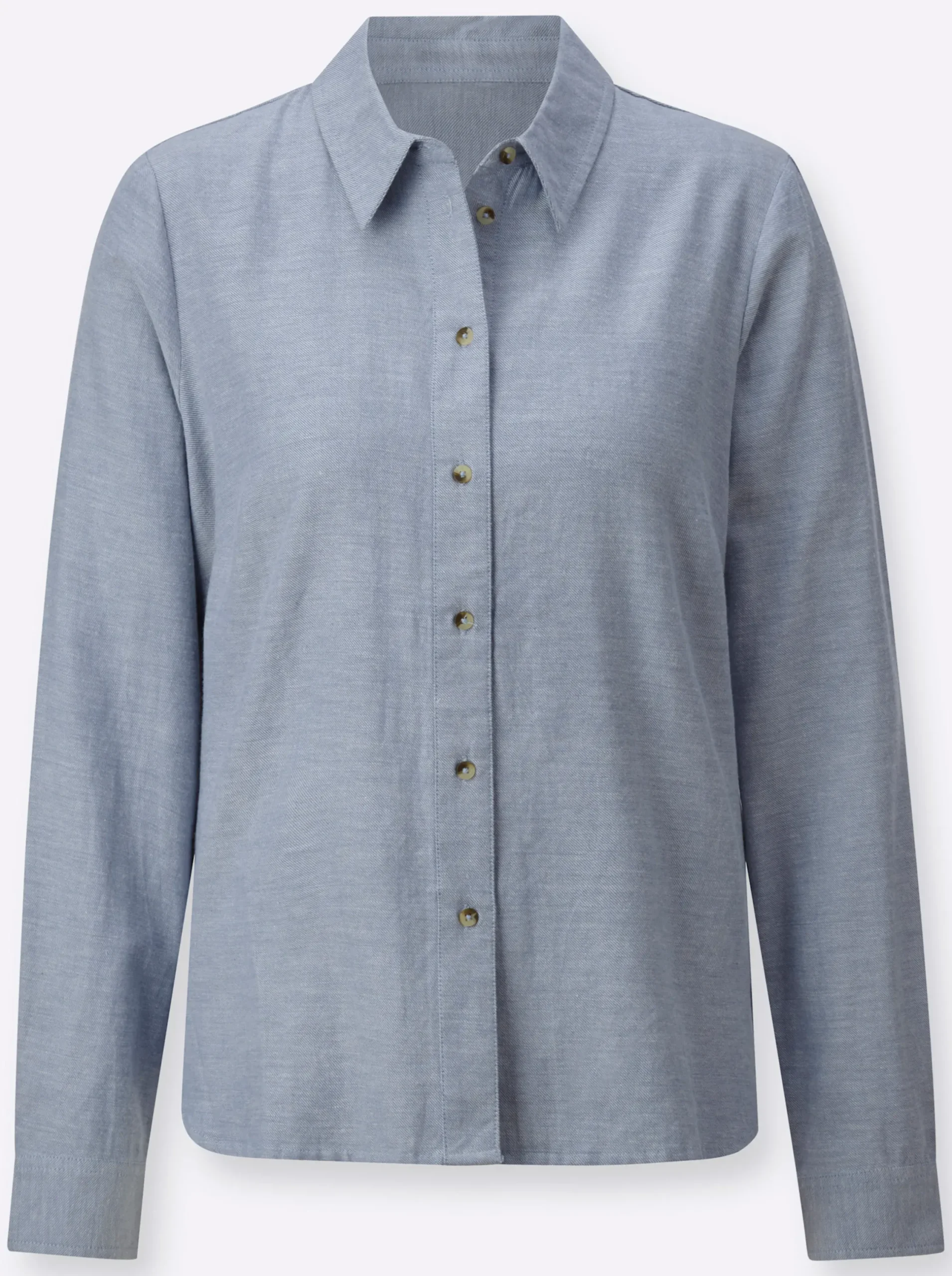 Blusen| Hemdbluse aus Baumwoll-Stoff taubenblau-meliert