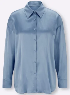 Blusen|heine Hemdbluse aus Seidenmischung bleu