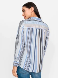 Blusen|heine Hemdbluse im Streifen-Dessin beige-marine-gestreift