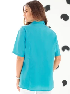 Blusen| Hemdbluse mit Brust-Pattentaschen türkis