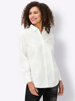Blusen|heine Hemdbluse mit 3D-Blumenstickerei ecru