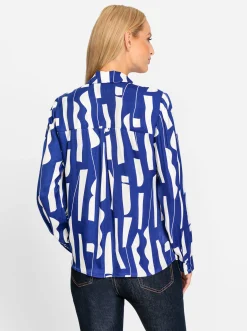 Blusen|heine Hemdbluse mit Grafik-Dessin royalblau-ecru-bedruckt