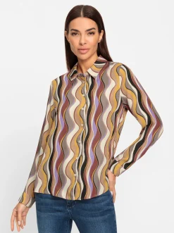 Blusen|heine Hemdbluse mit Rückenfalte camel-lavendel-bedruckt