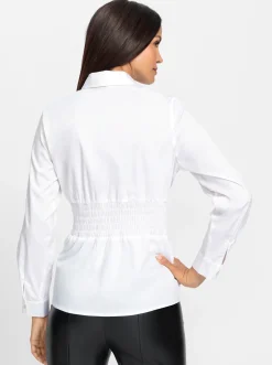 Blusen|heine Hemdbluse mit Smok-Partie an der Taille weiß