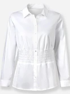 Blusen|heine Hemdbluse mit Smok-Partie an der Taille weiß