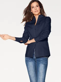 Blusen|heine Hemdbluse mit Stehkragen marine