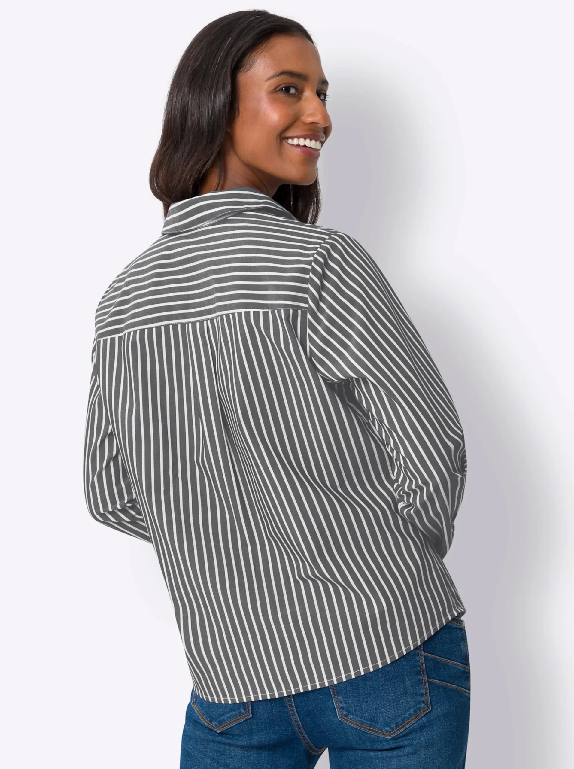 Blusen|heine Hemdbluse mit Streifen marine-weiß-gestreift