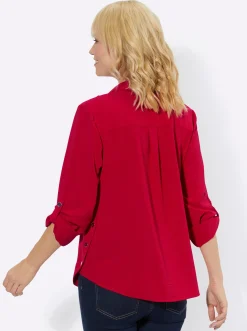Blusen| Hemdbluse mit Zierknöpfen rot