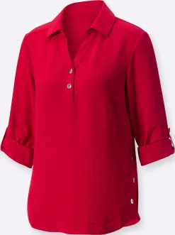Blusen| Hemdbluse mit Zierknöpfen rot