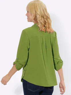 Blusen| Hemdbluse mit Zierknöpfen kiwi