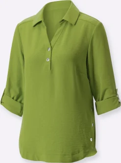 Blusen| Hemdbluse mit Zierknöpfen kiwi