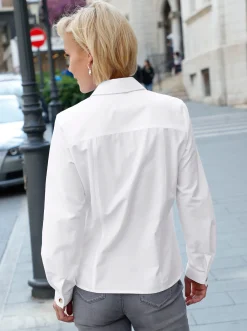 Basics|Blusen| Hemdbluse mit Zier-Pattentaschen weiß
