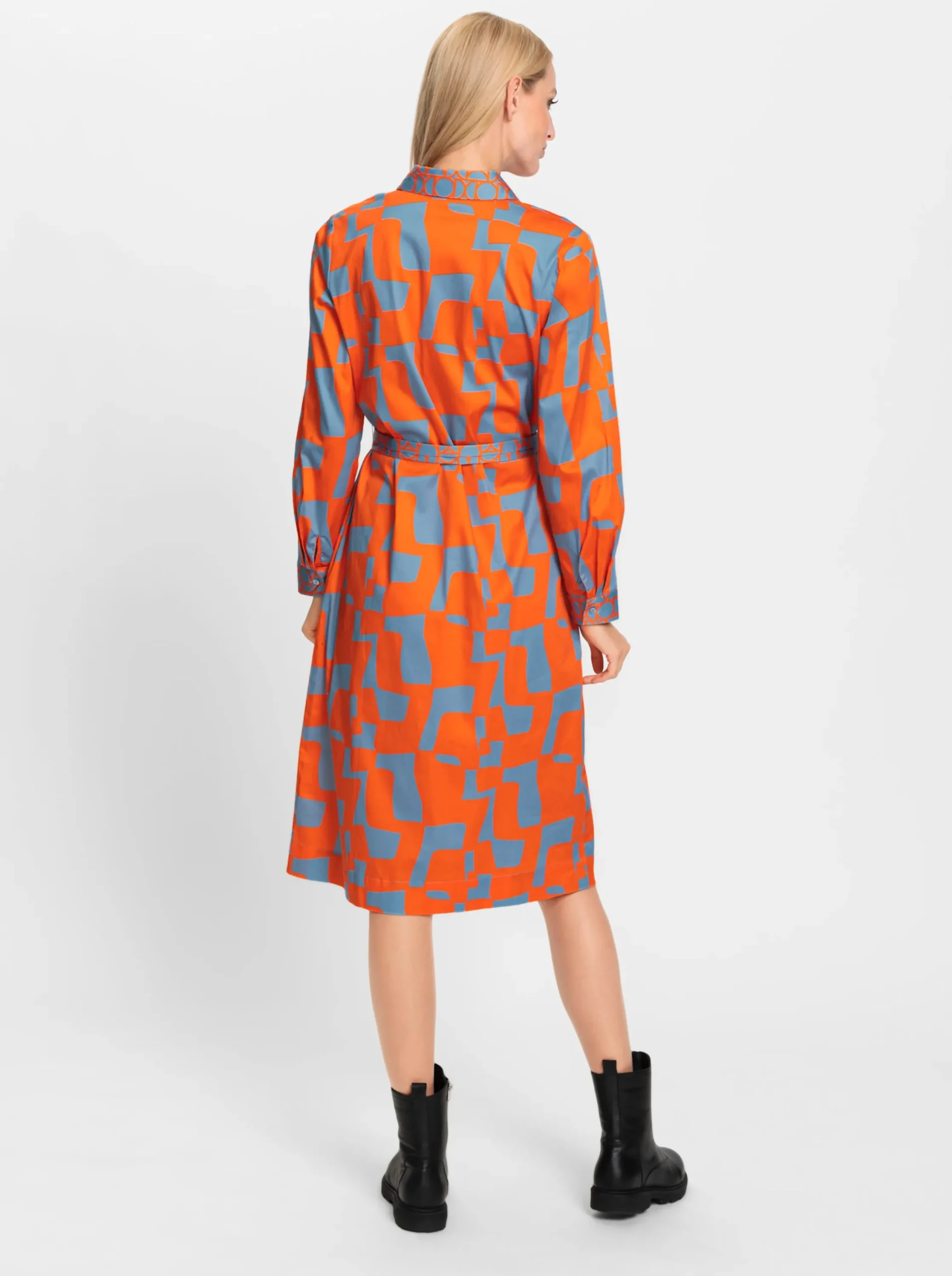 Kleider|heine Hemdblusenkleid mit Bindegürtel orange-bleu-bedruckt