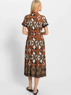 Kleider|heine Hemdblusenkleid mit Bindegürtel cognac-schwarz-bedruckt