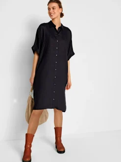 Kleider| Hemdblusenkleid mit Nahttaschen, Viskose schwarz