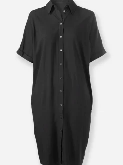 Kleider| Hemdblusenkleid mit Nahttaschen, Viskose schwarz