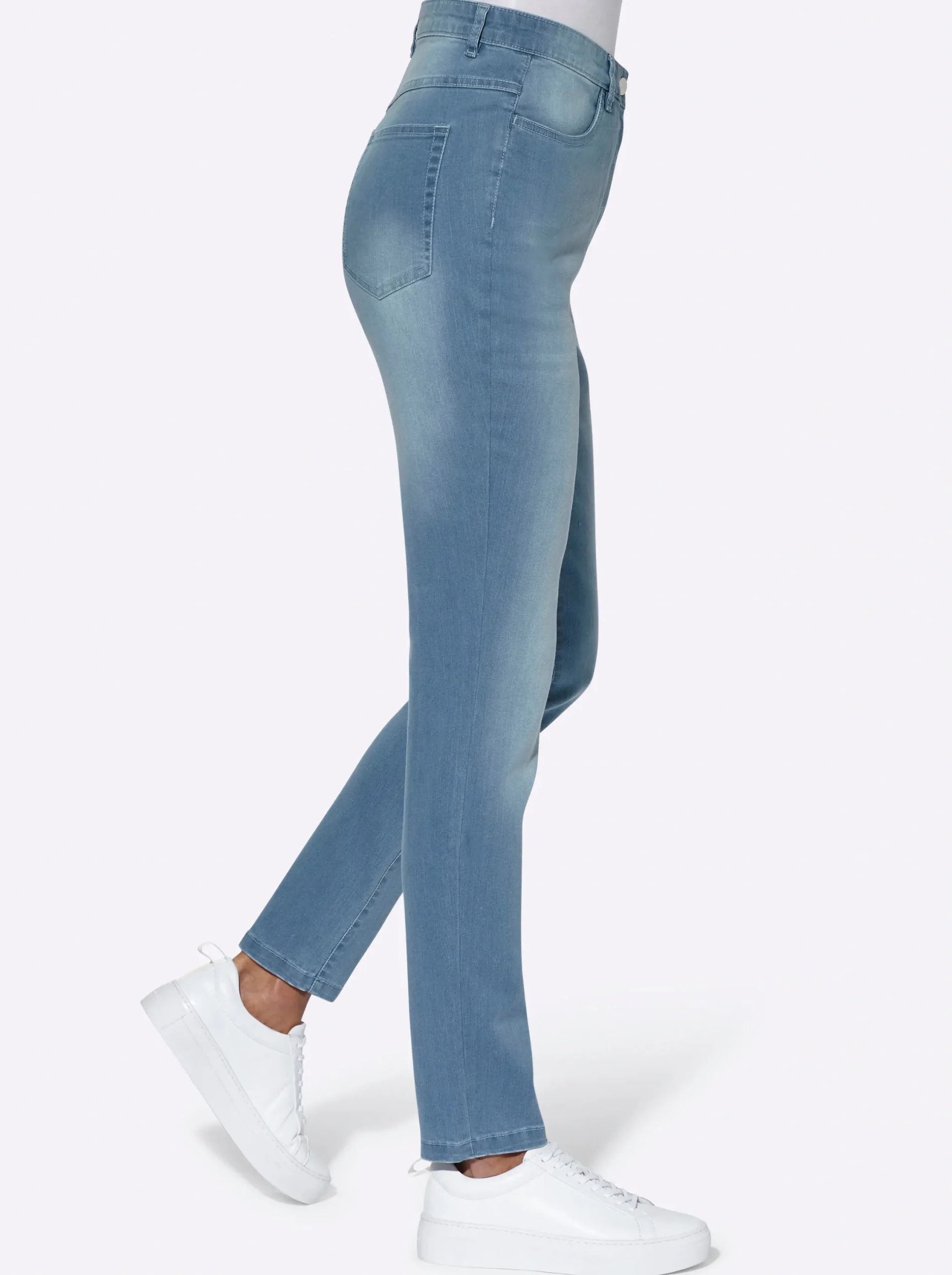 Basics| High-waist-Jeans in Karottenform blue-bleached